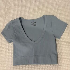 Garage Light Blue Ribbed V-Neck Crop Top